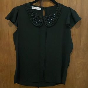 Black blouse with lace color detail Size S